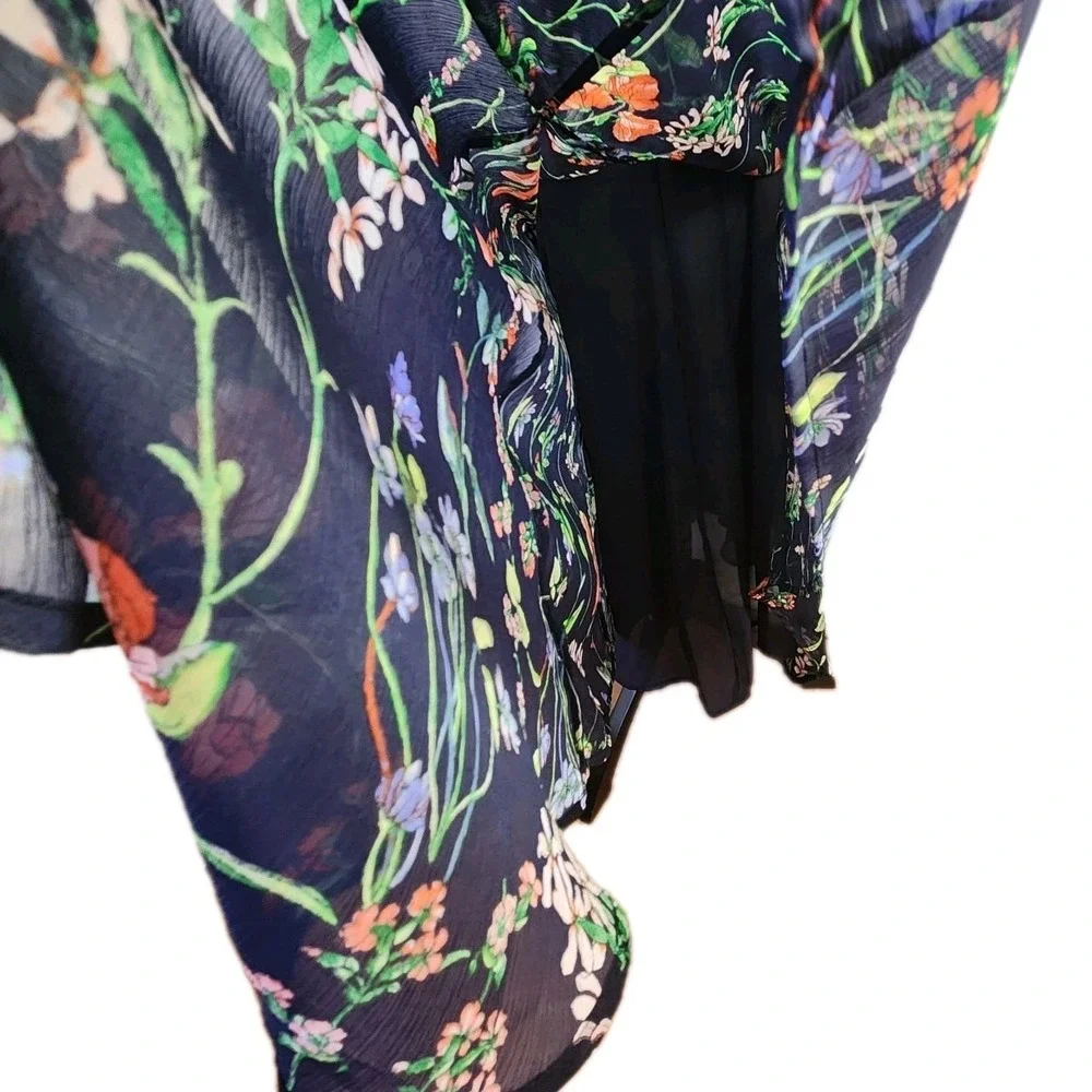 Tommy Hilfiger Women's Trapeze Dress Sz‎ 14 Navy Blue Floral Sleeveless Chiffon